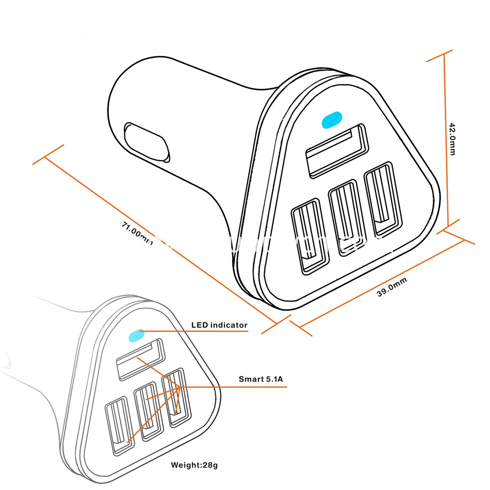 4USB carregador de carro 4.8A 4USB car charger 4.8A